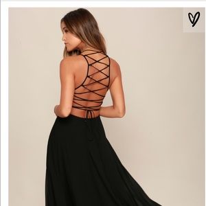 LuLu’s Strappy Black Formal Prom Maxi Dress, Small